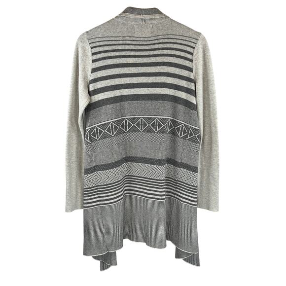 Ruby Moon Geometric Striped Open Front Long Cardigan Gray Medium Boho Drape - Picture 2 of 8